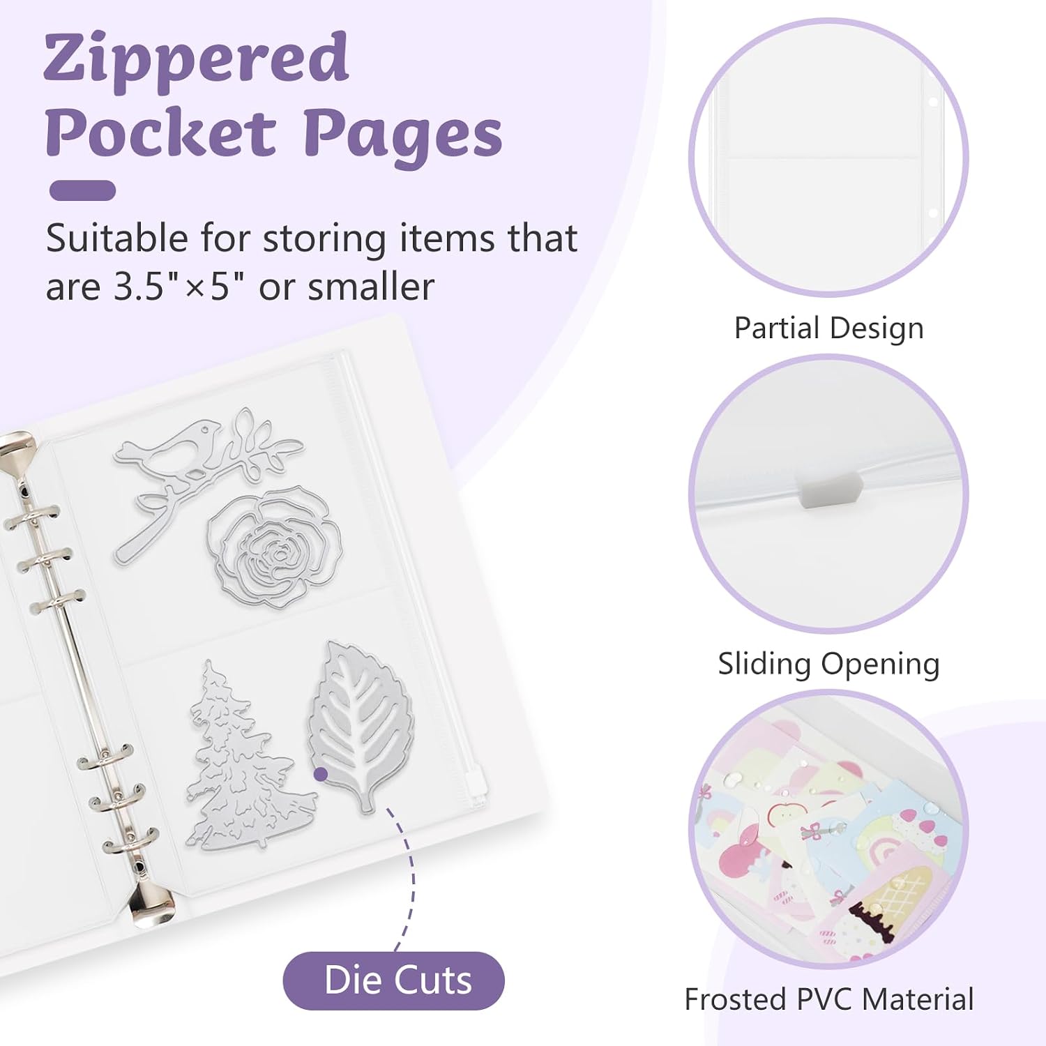Sticker Organizer Binder A5 Reusable Stickers Storage Book Collecting Album with Zipper Pocket Pages for Adults Die Cuts Scrapbooking Supplies Collection Holder Notebook