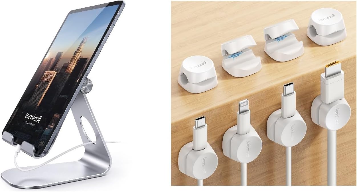 Lamicall 8Pack Cord Oragnizer Spring Clips + Tablet Stand