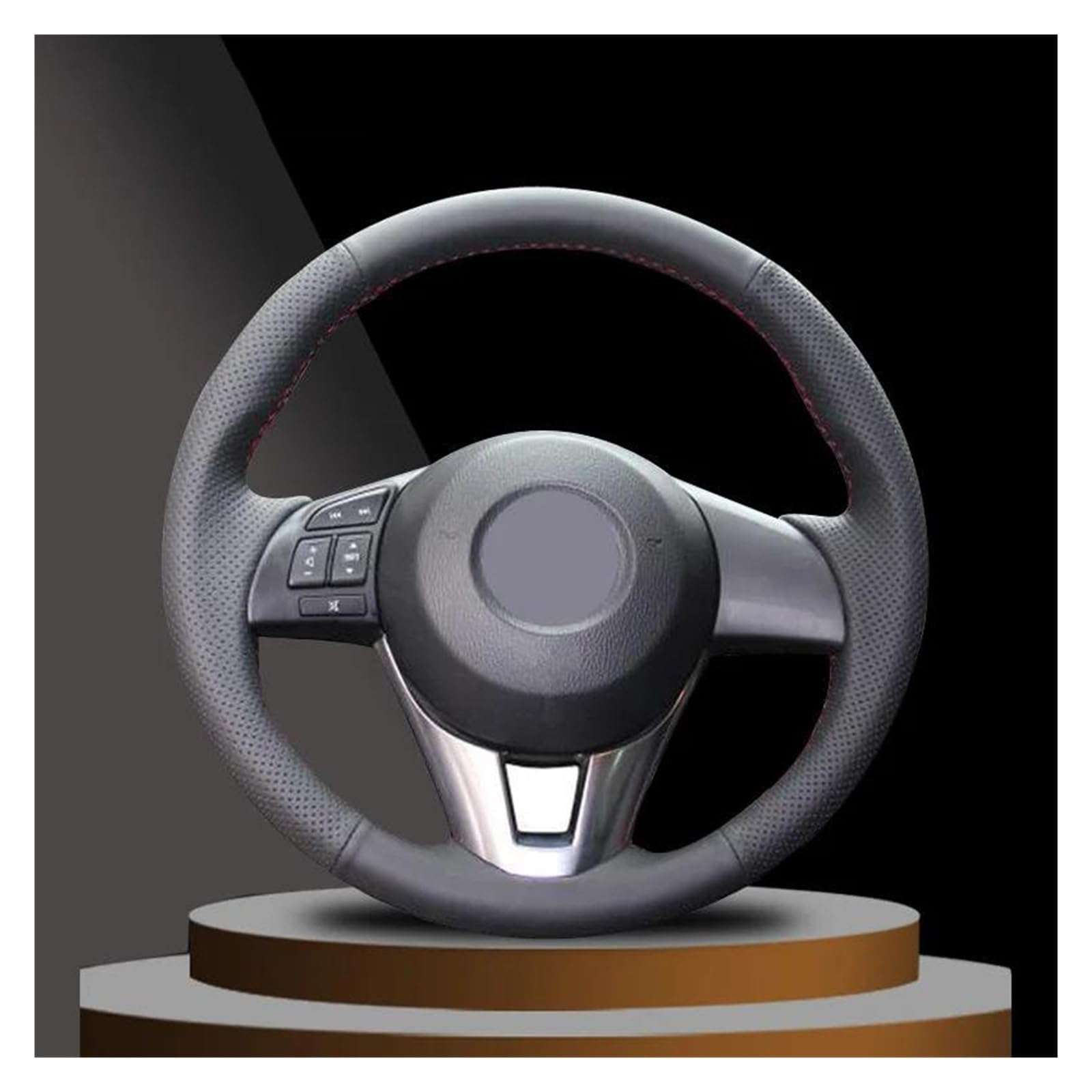 Lenkradabdeckung Auto Für Mazda 3 CX-3 2016 Für Scion IA 2016 38CM Echtes Leder Auto Lenkrad Abdeckung Anti-Slip Schutzhülle Rutschfester Lenkradbezug(Schwarz)