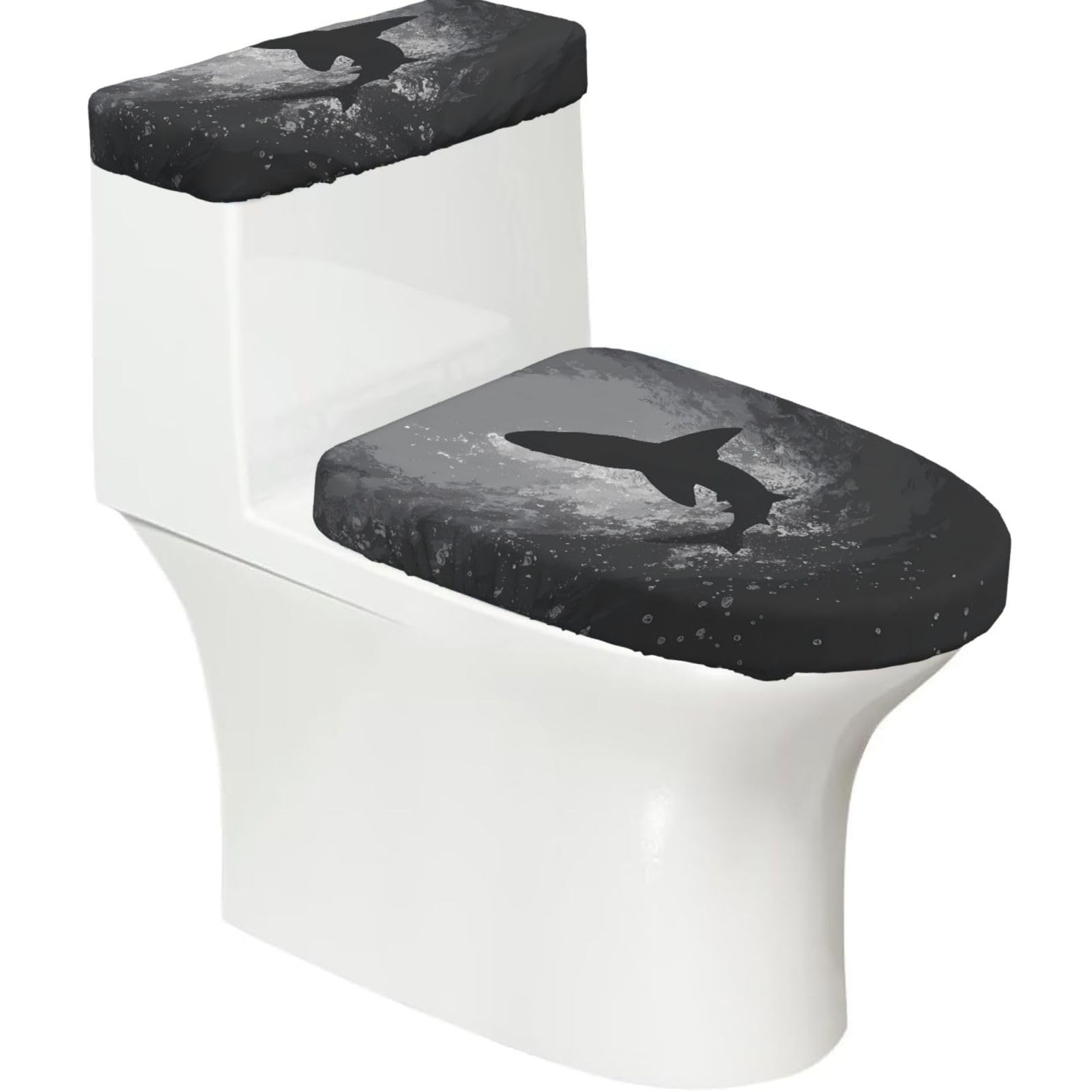 Colorless Shark 2-Piece Toilet Seat Cover Set with Tank Lid - Elastic for U-Shape & Elongated - Bathroom Decor