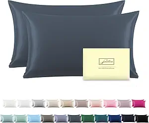 Silk Pillow Cases 2 Pack Soft Breathable and Sliky King Size Pillow Cases Set of 2,Natural Mulberry Satin Silk Pillowcase with Hidden Zipper for Hair and Skin (Space Grey,20"X 36",2pcs)