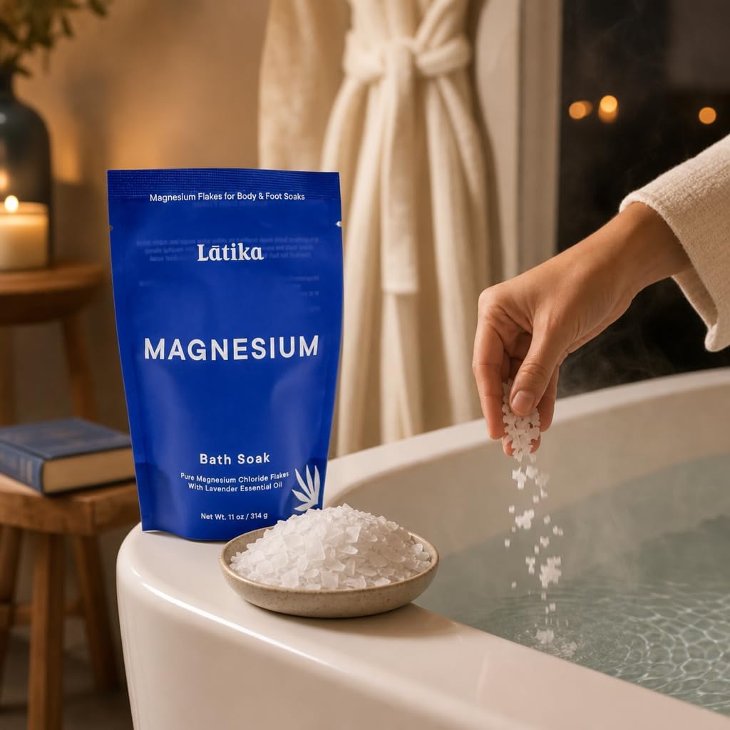 Latika Beauty Magnesium Bath Soak – 3-Pack | Lavender Magnesium Chloride Soak for Muscle Recovery & Relaxation | Post-Workout Bath Salts for Stress Relief & Better Sleep | Vegan, Made in Texas