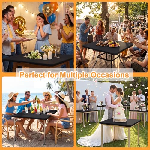 BDDC 34" x 34" Square Fitted Table Cover - Stretchy Spandex Black Table Cloth, Washable & Wrinkle-Resistant Tablecloth for Tables, Indoor/Outdoor Picnics, Patios & Events