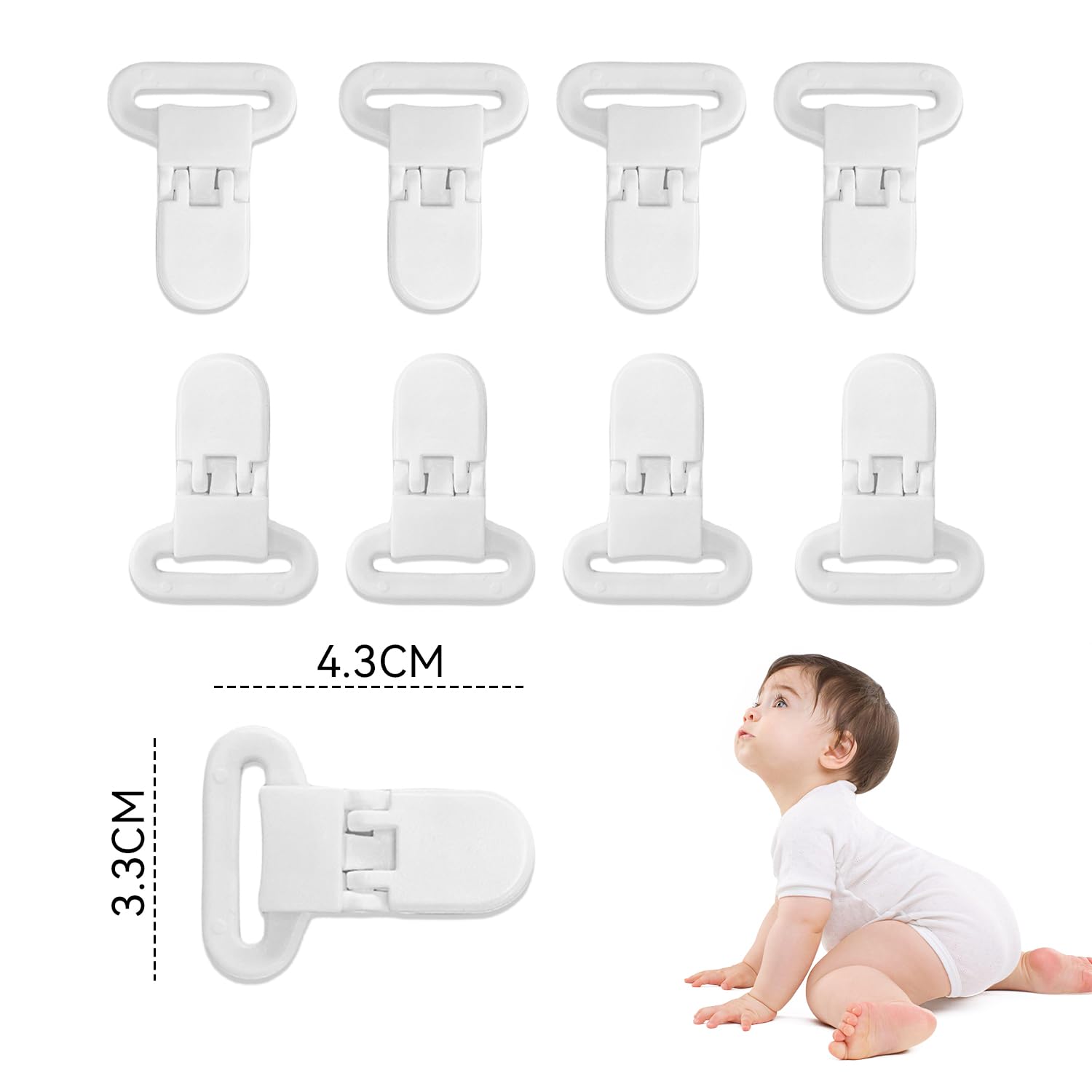 100Pcs Pacifier Clips Holders Suspender Mitten Binky Clip for DIY Teething Toys Baby Blankets Bib Holder Suit for 20mm Ribbon (White)