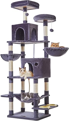 Taoqimiao Torre de gato de 76 pulgadas para gatos de interior, condominio de felpa de varios niveles para gatos con 12 postes rascadores, 2 perchas,
