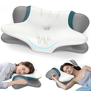 Cervical Neck Pillow for Pain Relief - Ergonomic Side Sleeper for Sleeping Cooling Memory Foam Pillows for Neck