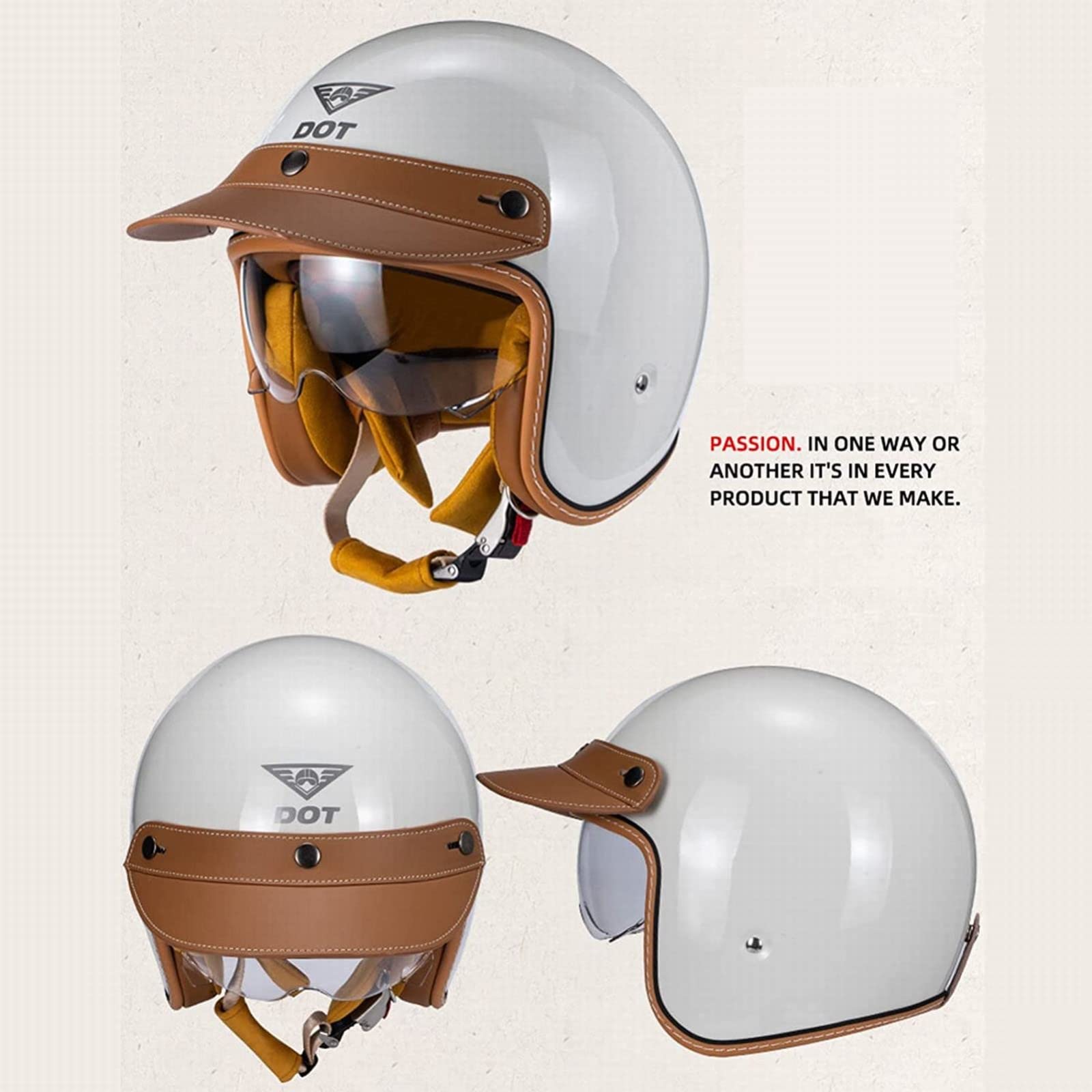 Amazon.co.jp: ユニセックス レトロ 本牛革つばバイクヘルメット