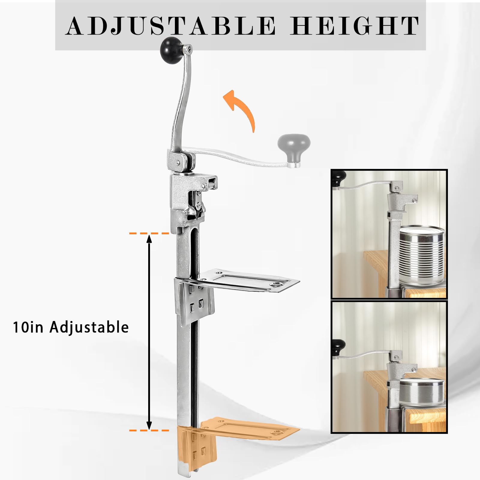 Abrelatas comercial resistente para latas #10 con 2 cuchillas, abrelatas manual de mesa con base de acero chapado para latas de hasta 10 pulgadas de alto, abrelatas de metal ajustable para hotel,