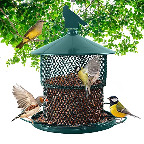 Metal Bird Feeder for Outside Hanging, Bird Feeders Squirrel Proof, 4 Lbs Capacity, Iron Mesh Wild Outdoor Birdfeeder with 6 Perches for Finch Cardinals- Green Birds Feeder