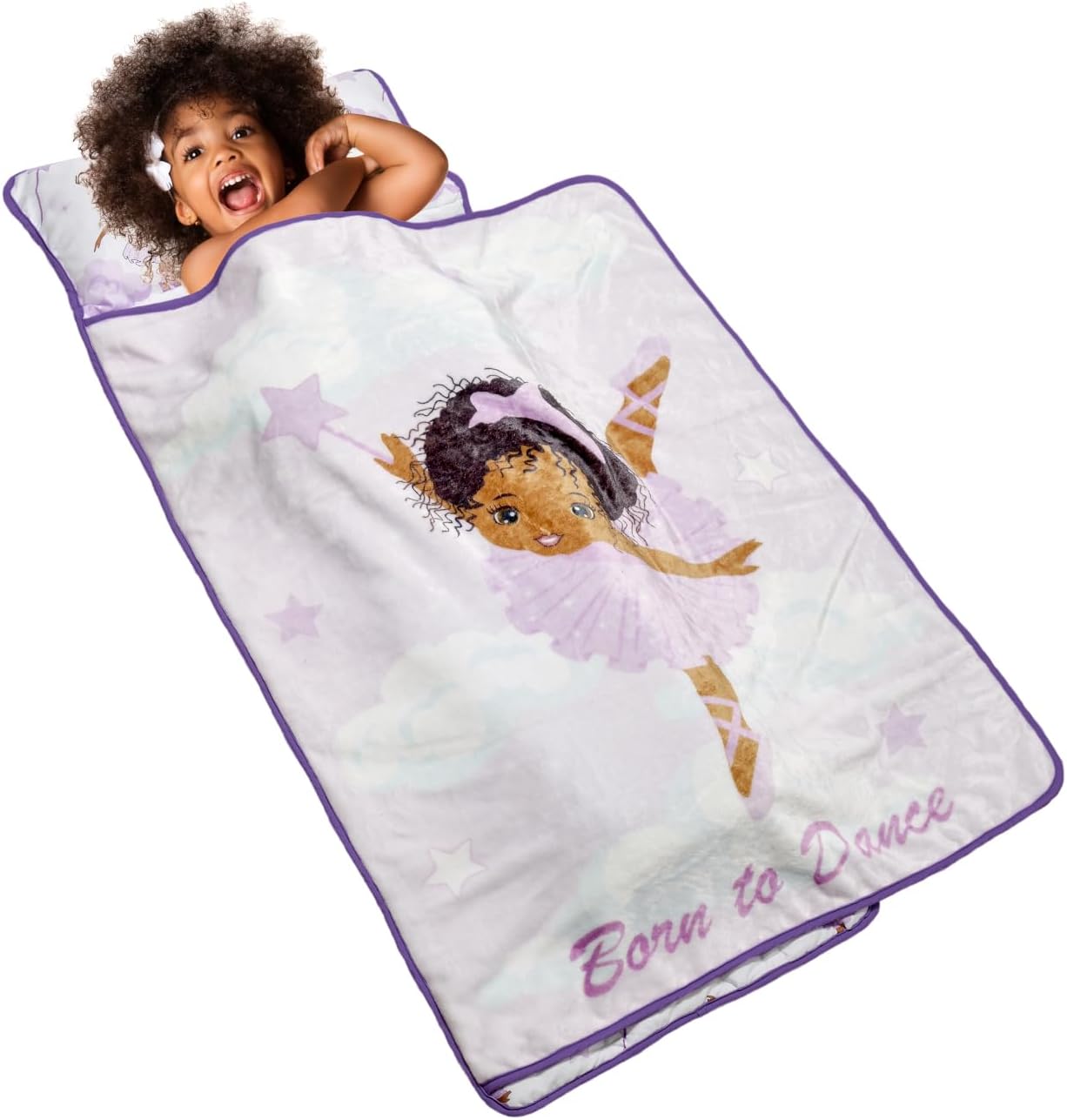 EVERYDAY KIDS Nap Mat with Removable Pillow -Princess Storyland- Carry Handle with Fastening Straps Closure