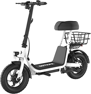 Gotrax A5 Electric Scooter w/Seat for Adults, 12" Pneumatic Tire, Max 15.5 Miles&15.5 Mph Power by 400W Motor, Dual Rear Shock Absorber&Dual Brake, Comfortable Wider Seat&Carry Basket&Hook, White