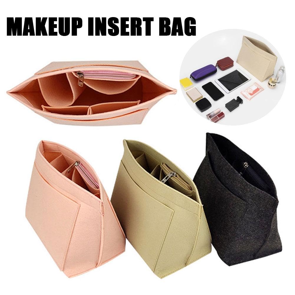 Handtas tas organizer tas, cosmetische organisator vilt insert tas voor handtas reizen binnenportemonnee draagbare make-up tassen vilten handtas organizer (kleur: beige, maat: 25 x 16 x 14,5 cm