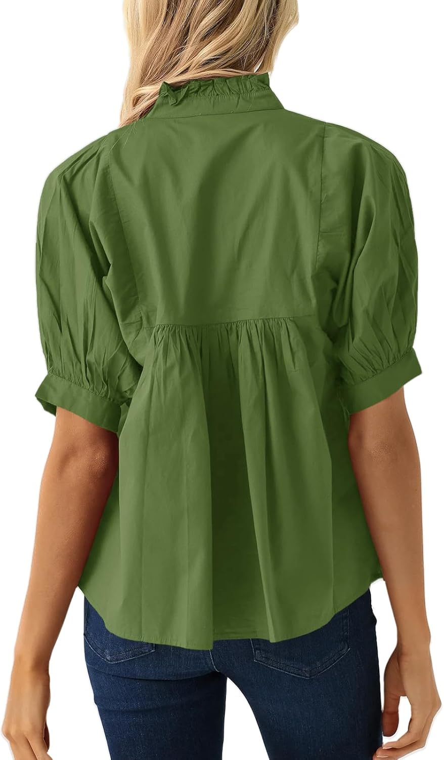 Cicy Bell Womens Puff Sleeve V Neck Blouse Babydoll Peplum Tops Dressy Casual Pleated Loose Fit Shirts - Image 4