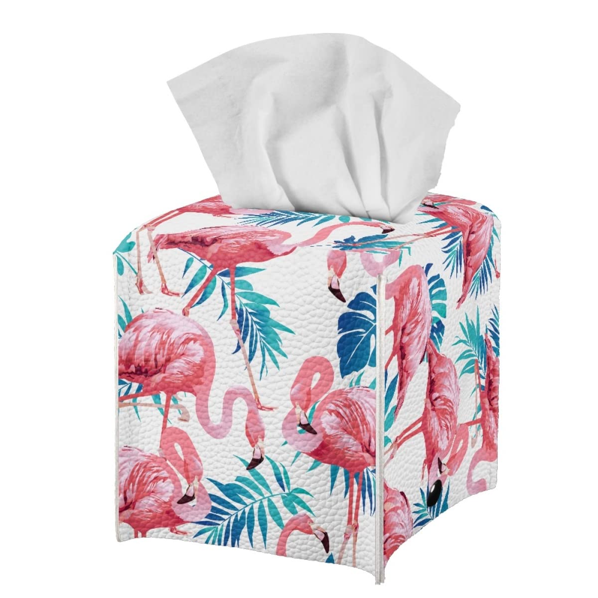 JooMeryer Taschentuchbox-Abdeckung – Rosa Flamingo-Design, 13x13x14 Cm, Aus PU-Leder