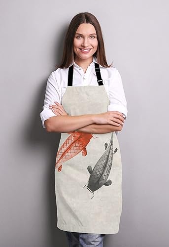 Miniatura 3 de Rojo y negro dibujado a mano con tinta en tradicional japonés ajustable babero delantal cocina cocina hornear jardinería delantal para mujeres