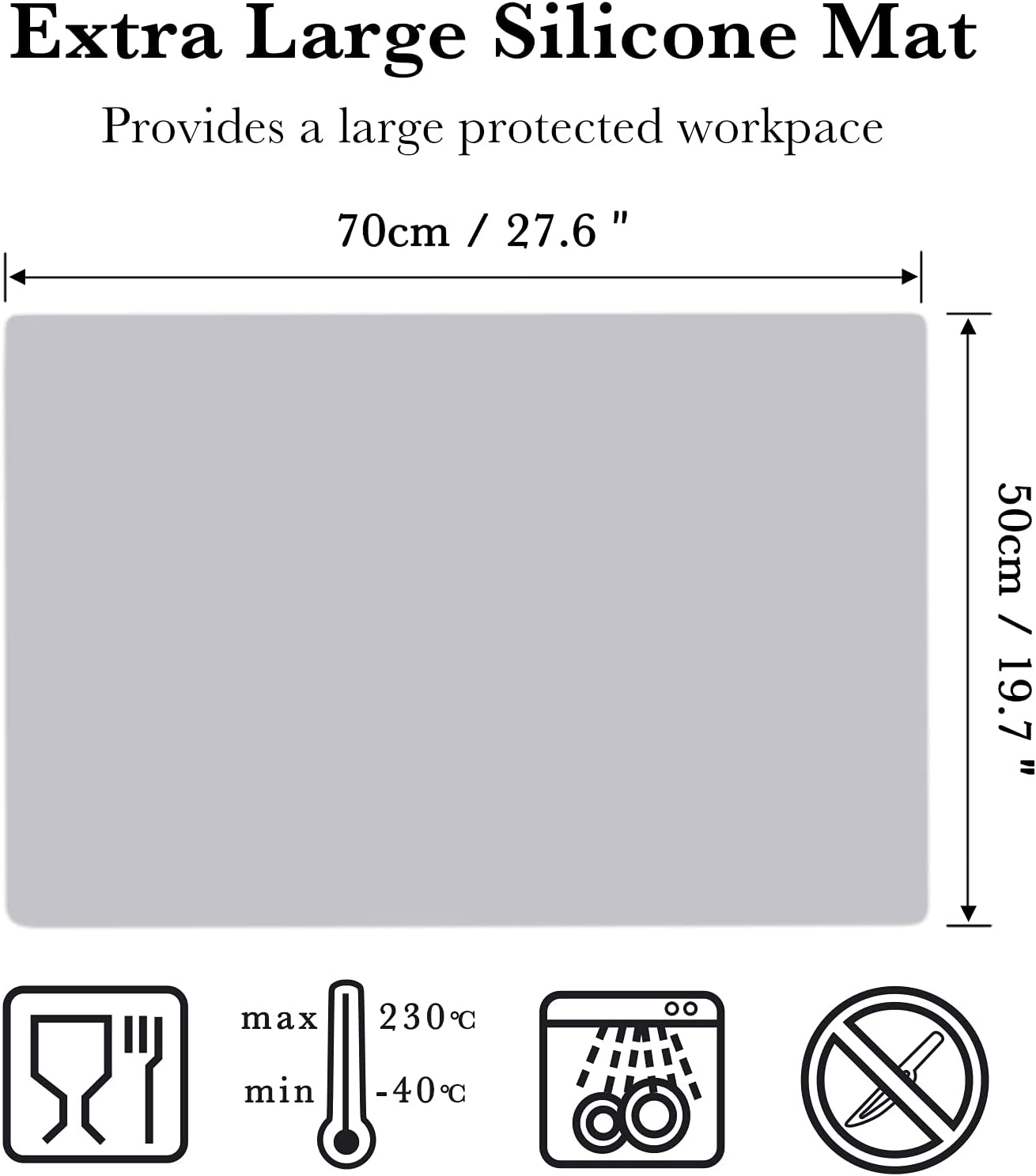 Oversize Silicone Mat for Crafts, Gartful 27.6 x 19.7 x 0.06 inches Epoxy Resin Jewelry Casting Molds Premium Silicone Placemat Nonskid Nonstick Countertop Protector, Light Grey