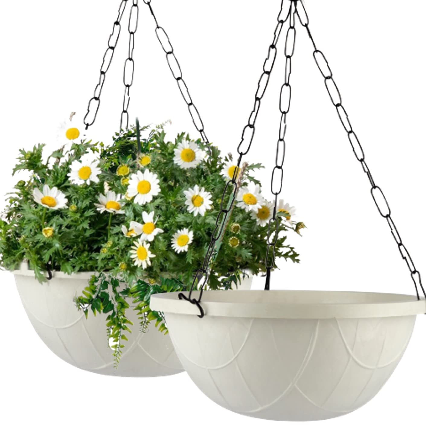 Tim Tim Agro White Hanging Planter Basket - 10 Inch Indoor Outdoor Flower Pots, Plant Containers with Drainage Hole, Plant Pot for Hanging Plants, Pack 2 (B0BT55RLZQ) Amazon Price History, Amazon Price Tracker