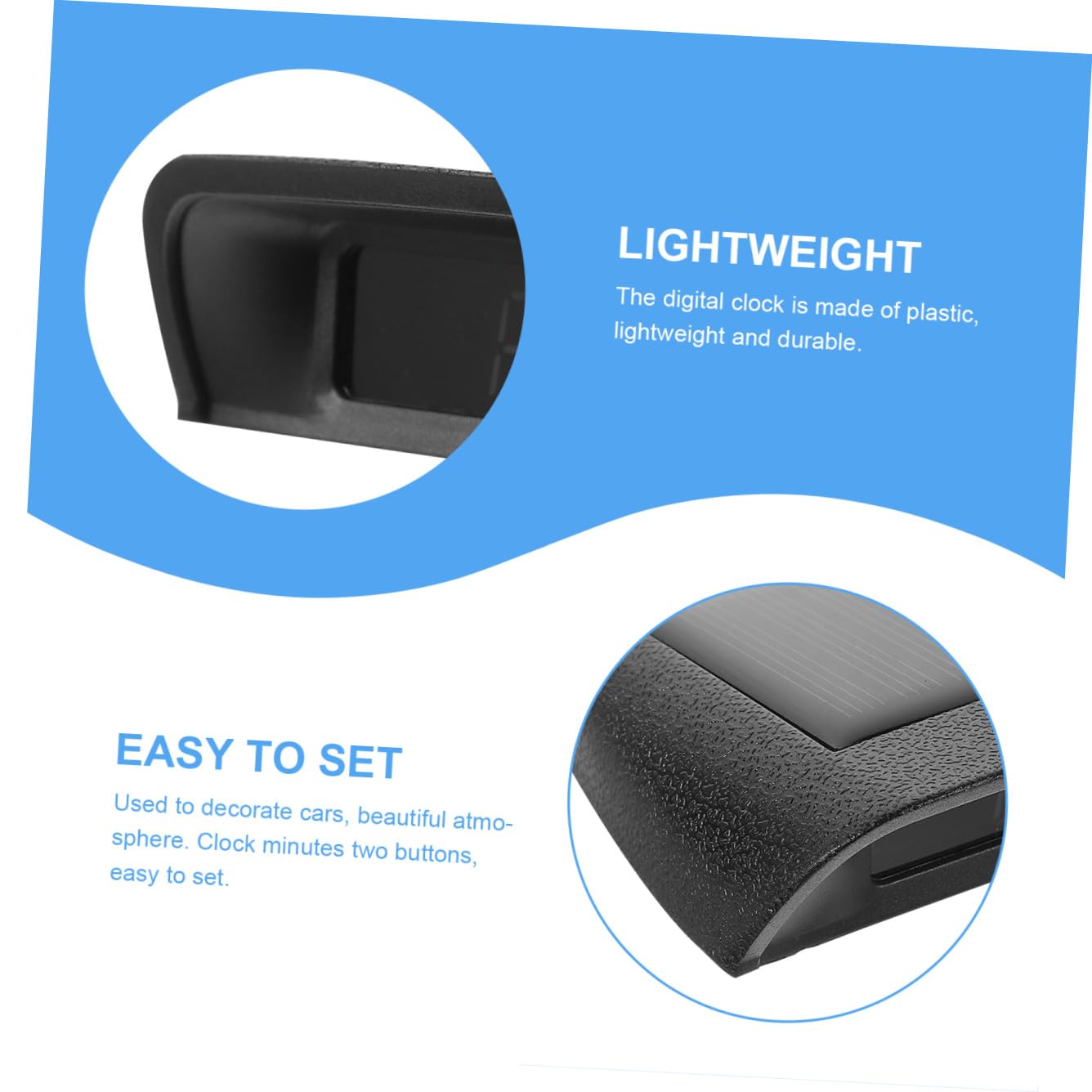 Solar-Powered Vehicle Clock with High Precision Thermometer, Luminous Digital Car Dash Clock for Auto Dashboard, Auto Start Car Accessory