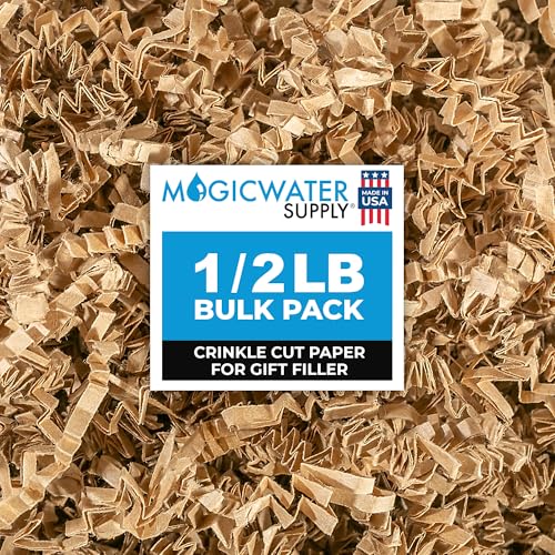 MagicWater Crinkle Cut Paper for Gift Baskets - 1/2 LB - Kraft - Perfect for Shredded Paper Filler, Basket Filler, Gift Boxes, Bridesmaid Gifts, Halloween Stuffers & More – Ideal for All Occasions