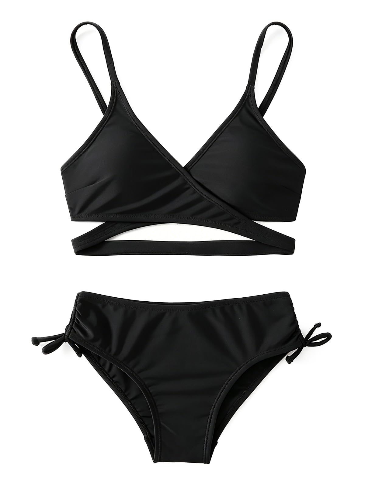 Traje de baño de dos piezas para niñas adolescentes, bikini con cuello en V, tirantes ajustables, bikini para niños con almohadilla para el pecho