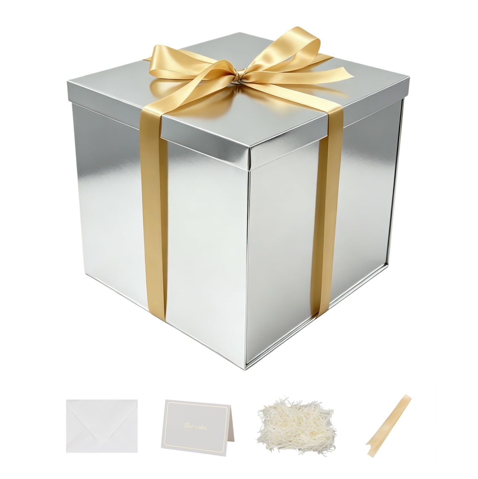 Nenwic Large Gift Box with Lid 28x28x26cm Silver Boxes, 2Pack