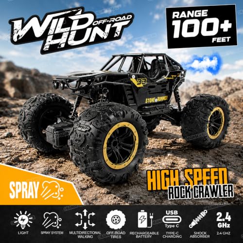 Image of Orange Bear Remote Control Car Toy (1 Year Warranty) Mist Spray Effect Monster Truck Drift RC Car Rock Crawler | Rechargeable | 100+ft Range 2.4GHz Remote | Type-C USB | 2WD Off-Road Racing Car
