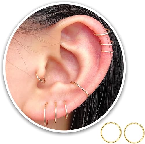 Miniatura 59 de Small Gold or Sterling Silver Huggie Hoop Earrings for Women Girls Cartilage Nose Helix Tragus
