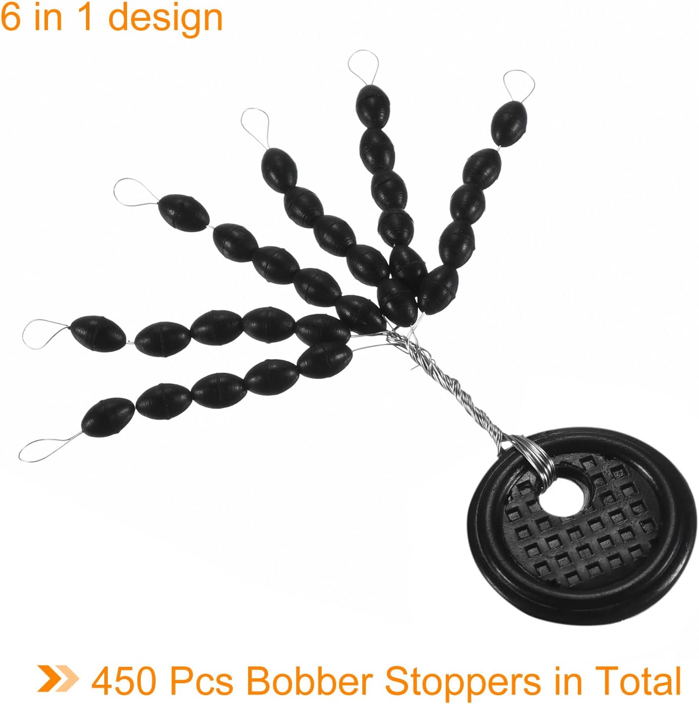 PATIKIL Fishing Rubber Bobber Beads Stoppers, 1 Set/450 Pieces 30 in 1 Float Sinker Stops Oval Shape 5 Sizes for Fishing Line Black - Image 4