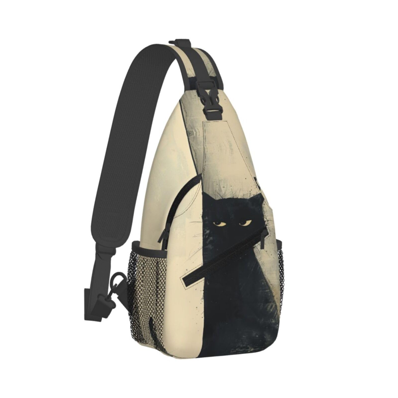 Sling Bag Cat Vintage Hiking Daypack Crossbody Shoulder Backpack Travel Chest Pack for Men Women Over 12 Years Old