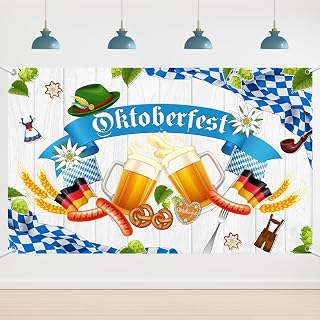 6x3.6ft Oktoberfest Backdrop German Bavarian Beer Photography Background Decorations White and Blue Check Flag Festival Party Decoration for Home Party Photo Booth Prop