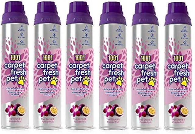 1001 BS70 Carpet Fresh Pet Thai Orchid & Passionfruit Fragrance  Quick drying, For use On Carpet Rug Upholstery Freshening Foam Pet Odour Remover, Pack of 6 300ml Aerosol Spray Can