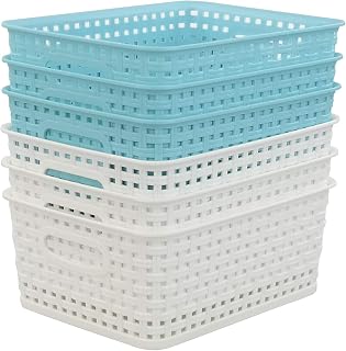 6-pack Plastic Weave Storage Basket, Small Basket, 10" x 7.48" x 4.13" Blue,white