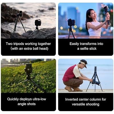 HEIPI Travel Tripod Camera Stand Portable Carbon Fiber Lightweight Tripod 360 Degree Horizontal Panning Vertical Tilting Ball Head Quick-Release Arca-Swiss Mount - W28S (with KF50-Q)