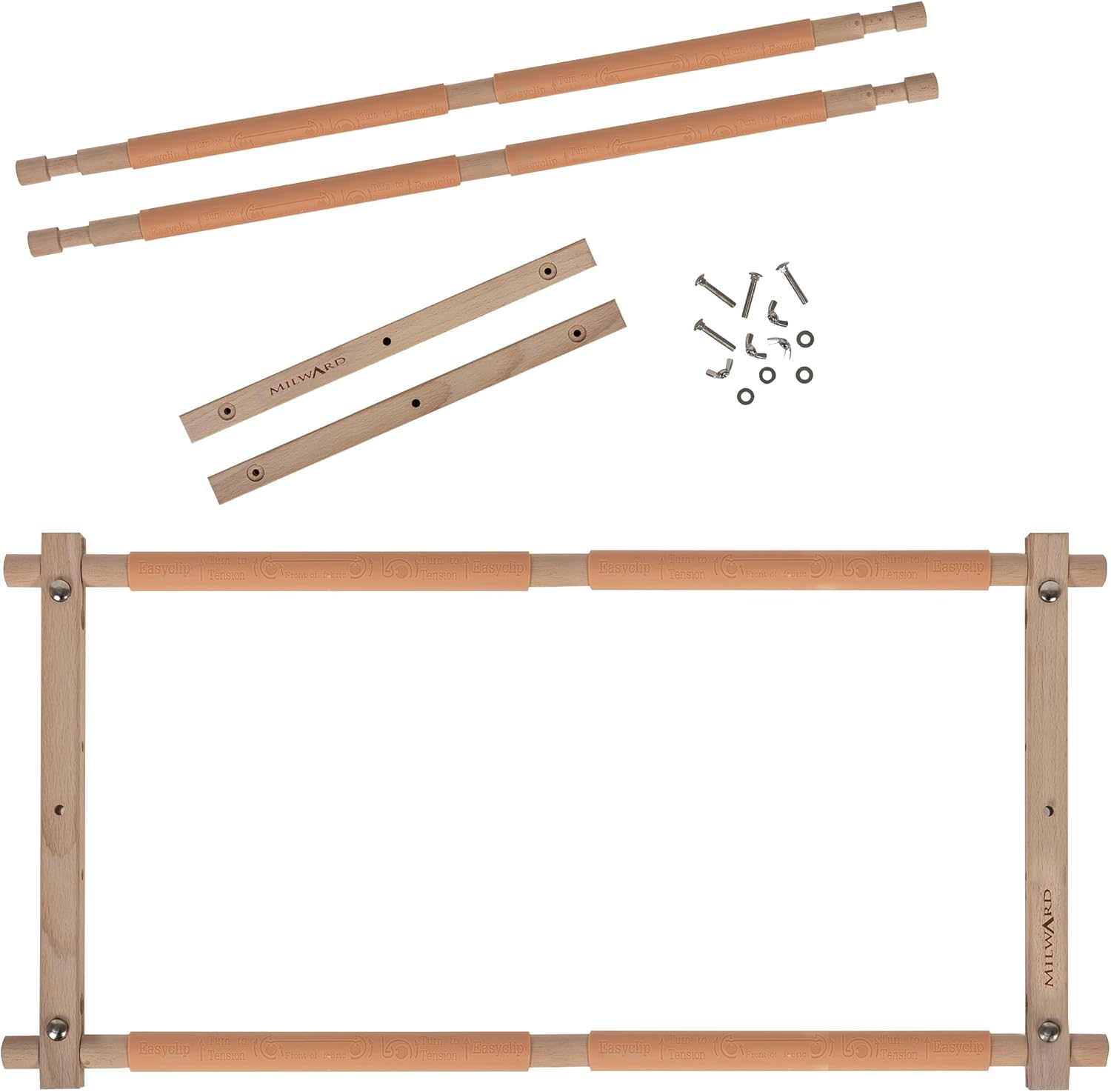 Milward Rotating Tapestry Frame – 53.3 x 30.5cm (21 x 12”) Clip On Scroll Frame for Embroidery, Cross Stitch, Needlework, Quilting – Beech Wood