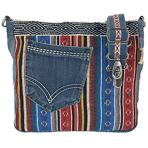 Sunsa Damen Taschen Umhängetasche Handtasche Canvas & Jeans. Große Boho Crossbody Tasche/bag Schultertasche, Geschenkideen für Frauen/Mädchen nachhaltige Produkte (blau/rot/bunt)