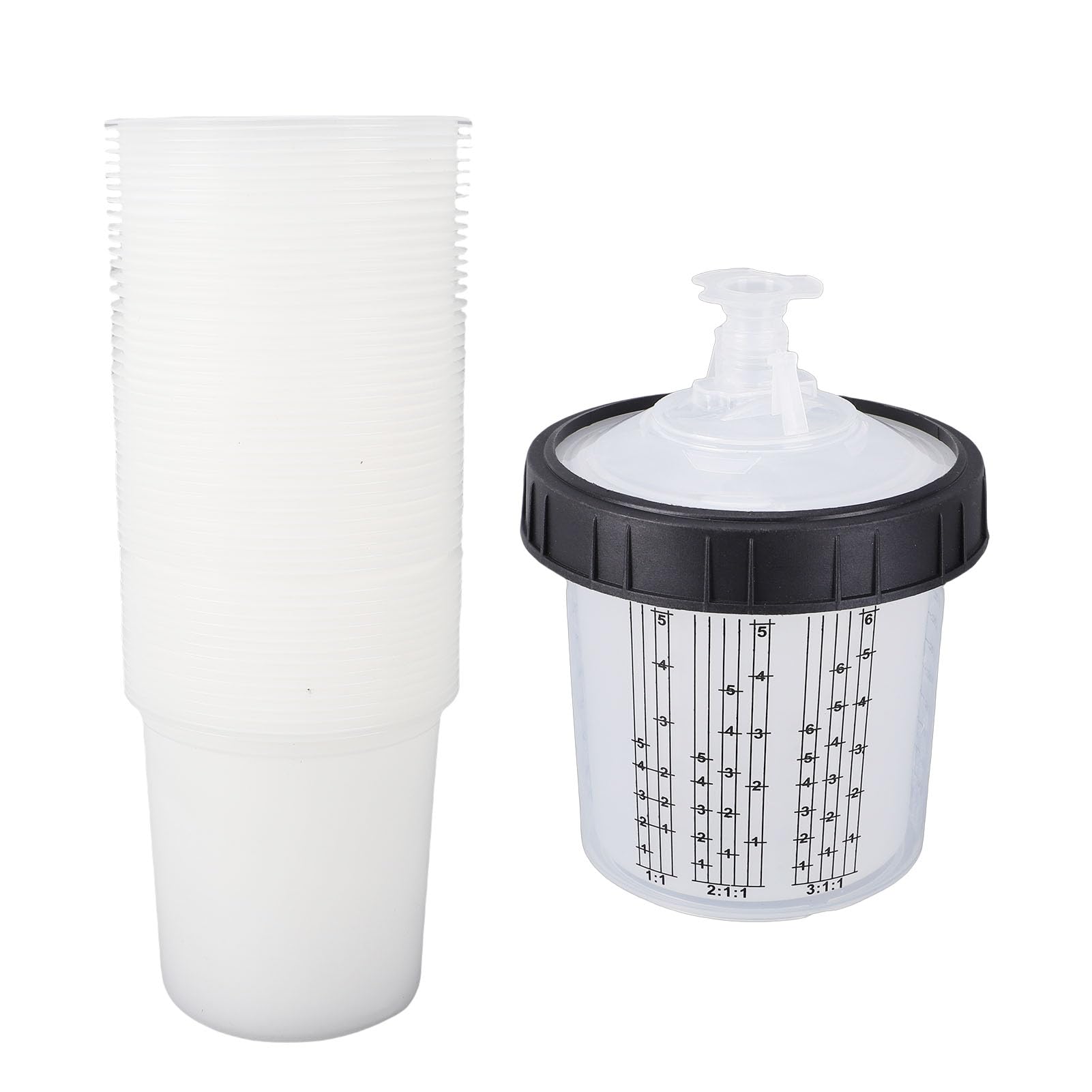 Goshyda Confezione da 50 Rivestimenti e Coperchi per Tazze di Vernice USA e Getta Professionali da 20,3 Once 600 Ml con Filtro da 190 Micron, Set di Rivestimenti per Tazze per Pistola a Spruzzo di