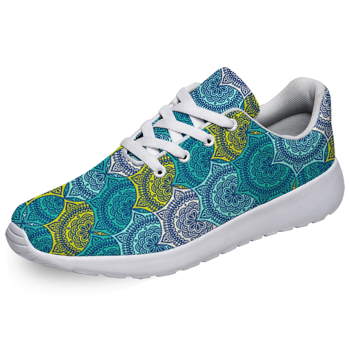 Women Men Ethnic Floral Prints Shoes Slip On Running Shoes Athletic Tennis Sneakers White Size 7