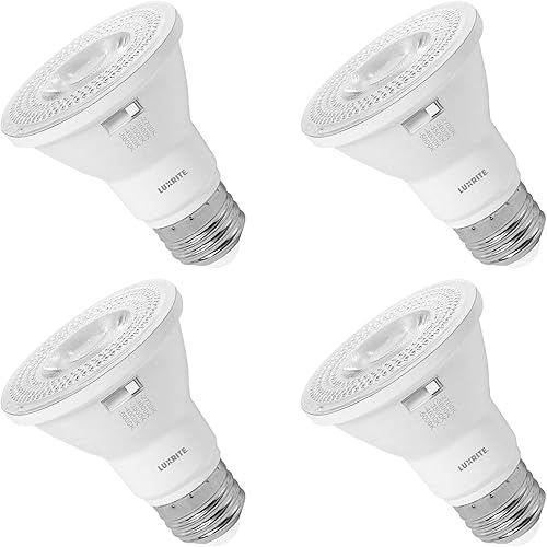 Miniatura 17 de LUXRITE Paquete de 4 bombillas LED PAR20, equivalente a 50 W, blanco cálido de 2700 K, bombilla LED regulable, para interiores y exteriores, 7 W
