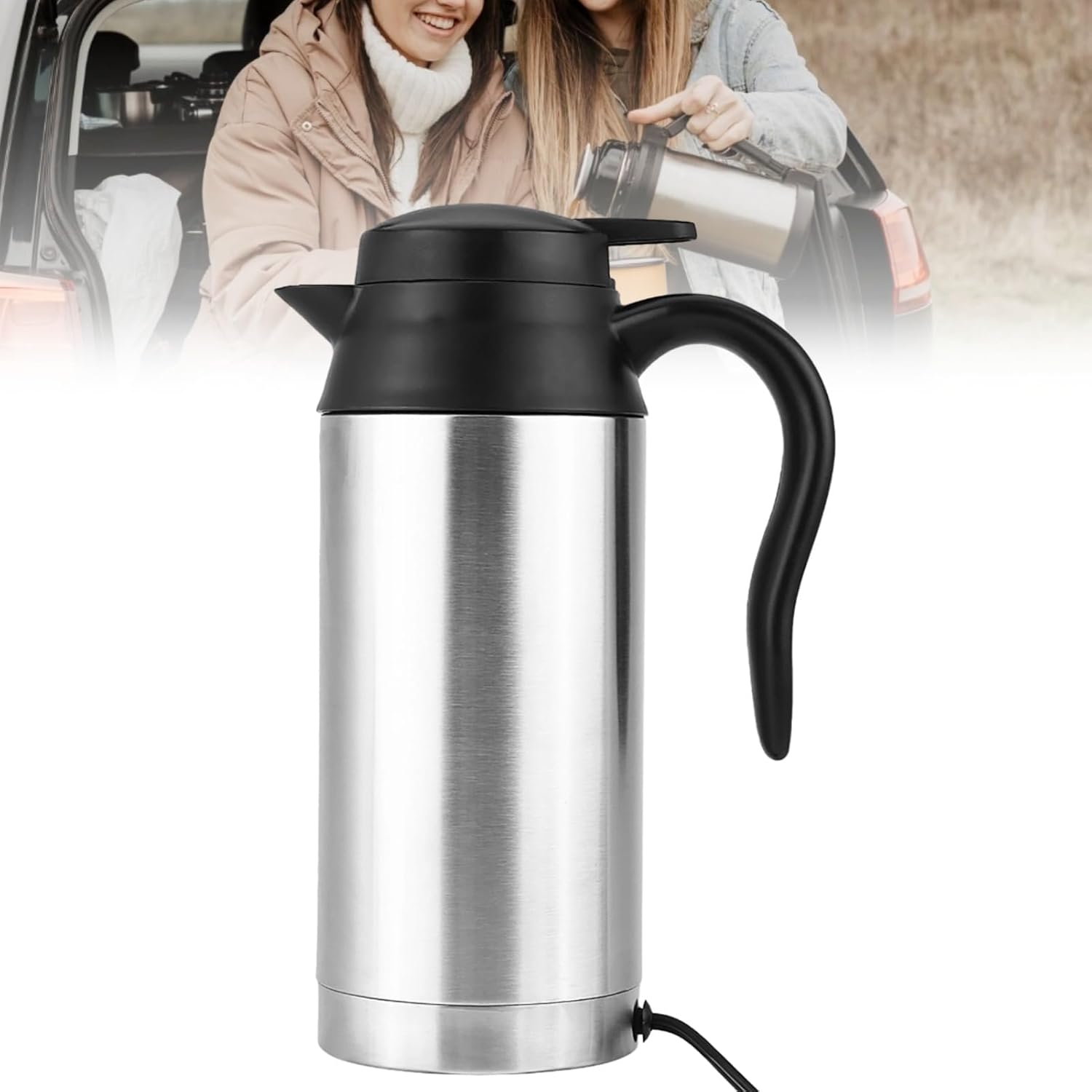 Car Electric Kettle, 750ml 12V Car Stainless Steel Car Water Boiler Heating Kettle, Portable Electric Travel Bottle, for Heating Water Coffee Milk Tea