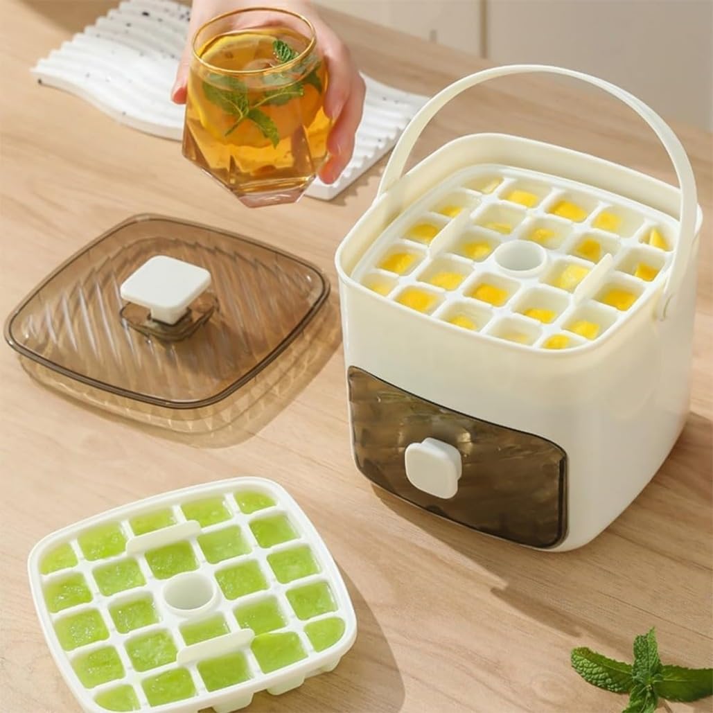 48-Cube Ice Cube Tray with Press Lid & Storage Bin, 2-in-1 Double Layer Silicone Ice Maker Set, Easy Release Ice Mold with Scoop and Tongs(Blue,2pcs)