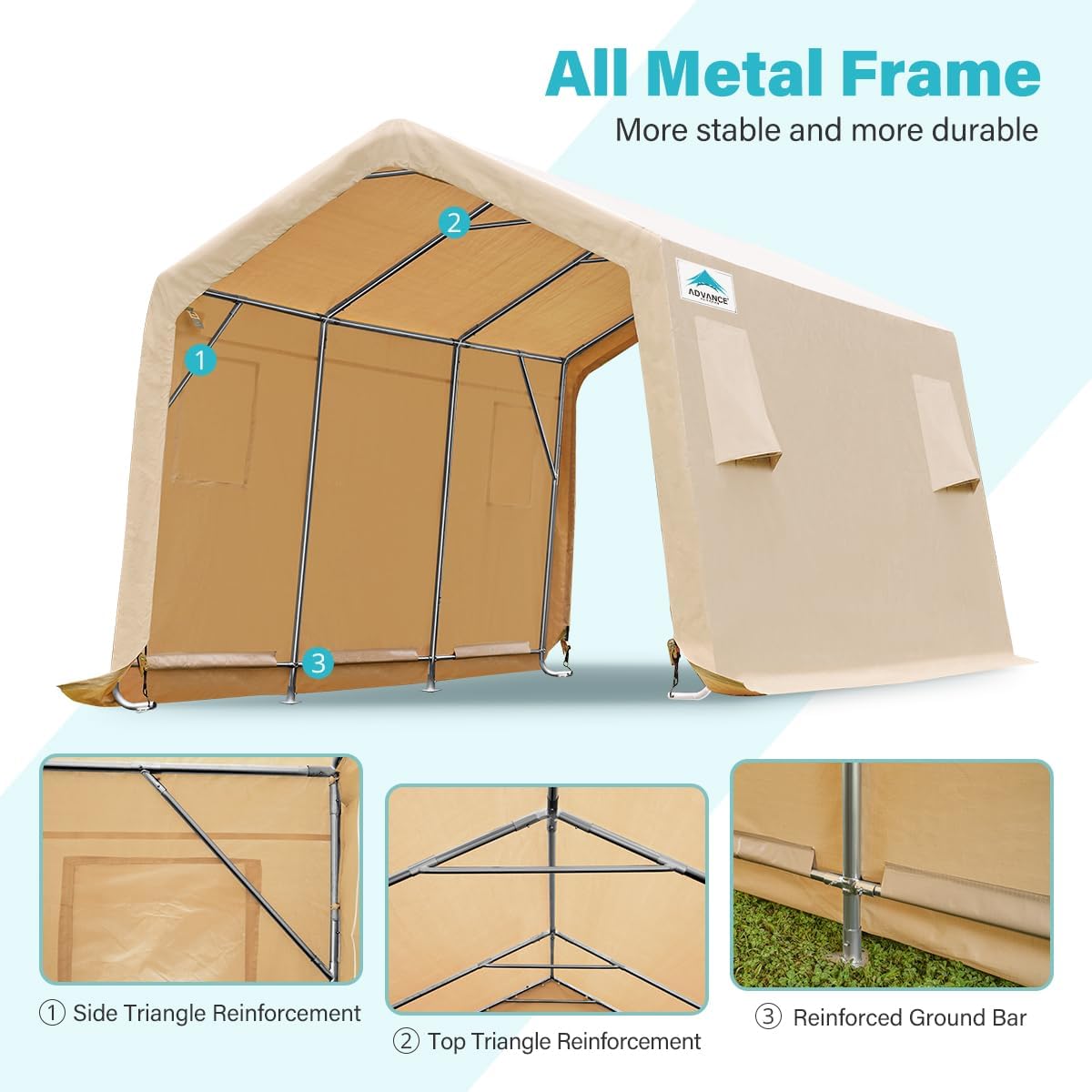 ADVANCE OUTDOOR 6X8 ft Outdoor Portable Storage Shelter Shed with 2 Rolled up Zipper Doors Vents Carports for Motorcycle Waterproof and UV Resistant Portable Garage Kit Tent, Beige ADVANCE OUTDOOR 6X8 ft Outdoor Portable Storage Shelter Shed with 2 Rolled up Zipper Doors Vents Carports for Motorcycle Waterproof and UV Resistant Portable Garage Kit Tent, Beige
