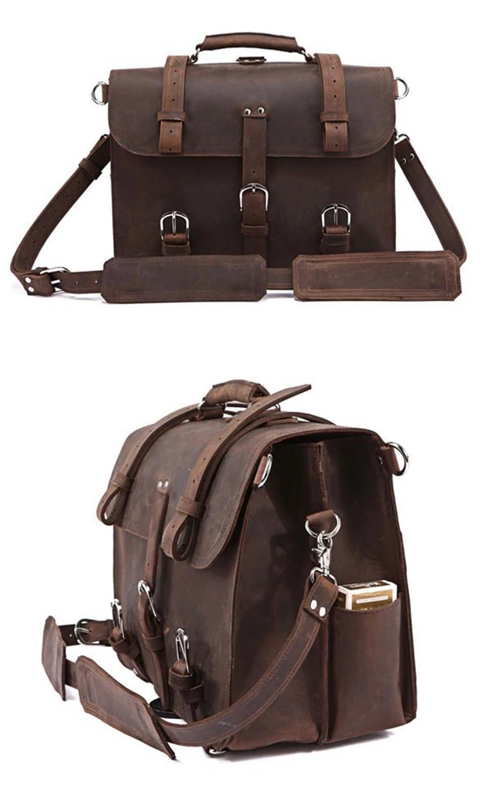 Bolso Mensajero De Cuero Maletín de cuero genuino for hombre, bolso negocios, maletín grande for portátil 15,6", hombro for oficina En Viaje De Negocios