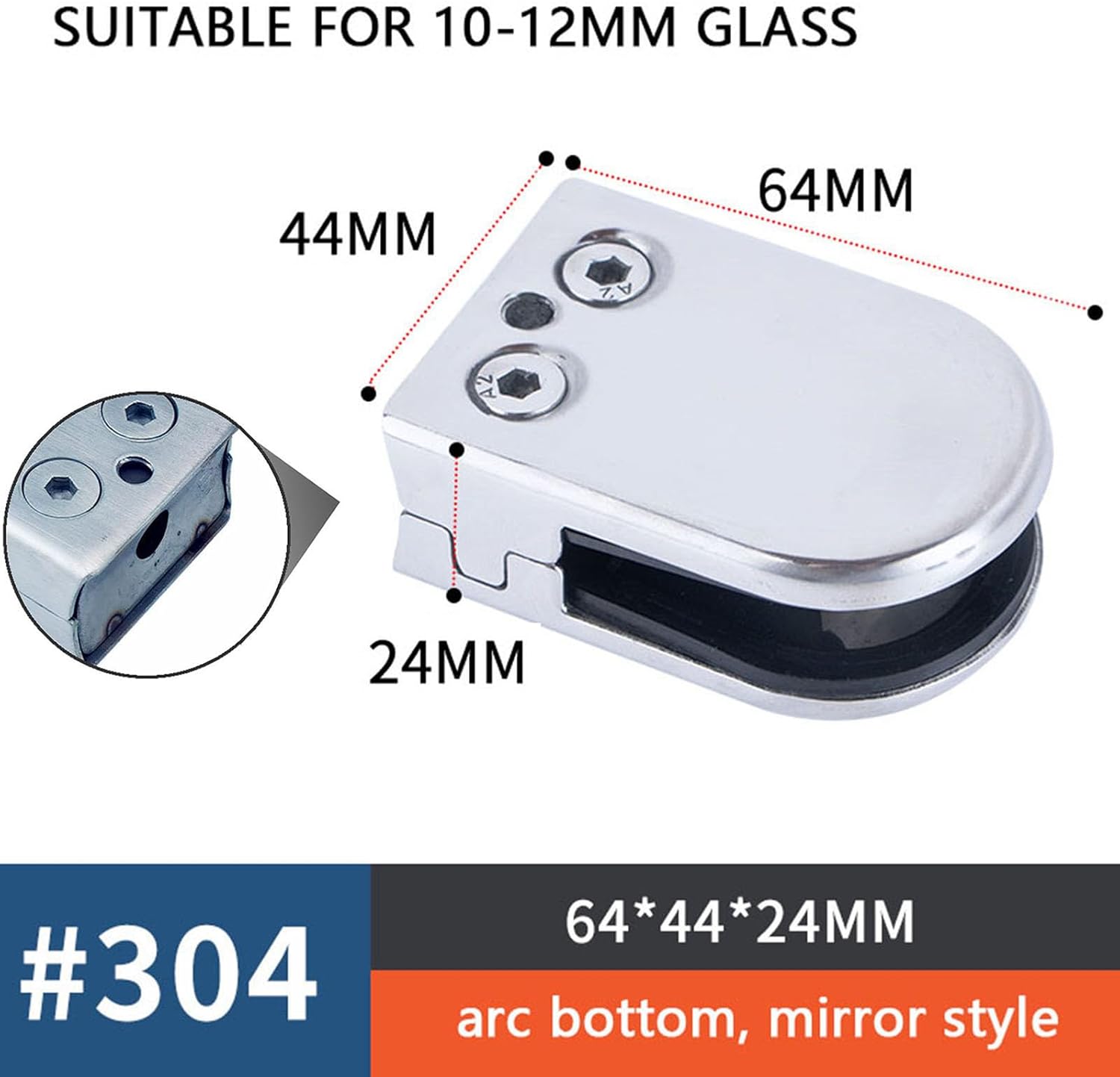 10pcs Stainless Steel Round Glass Clamp, 8-10-12mm Glass Clip Clamp, with Rubber Gaskets U-Clamp, Pool Fence Glass Mounting Brackets, for Balustrade Staircase Handrail