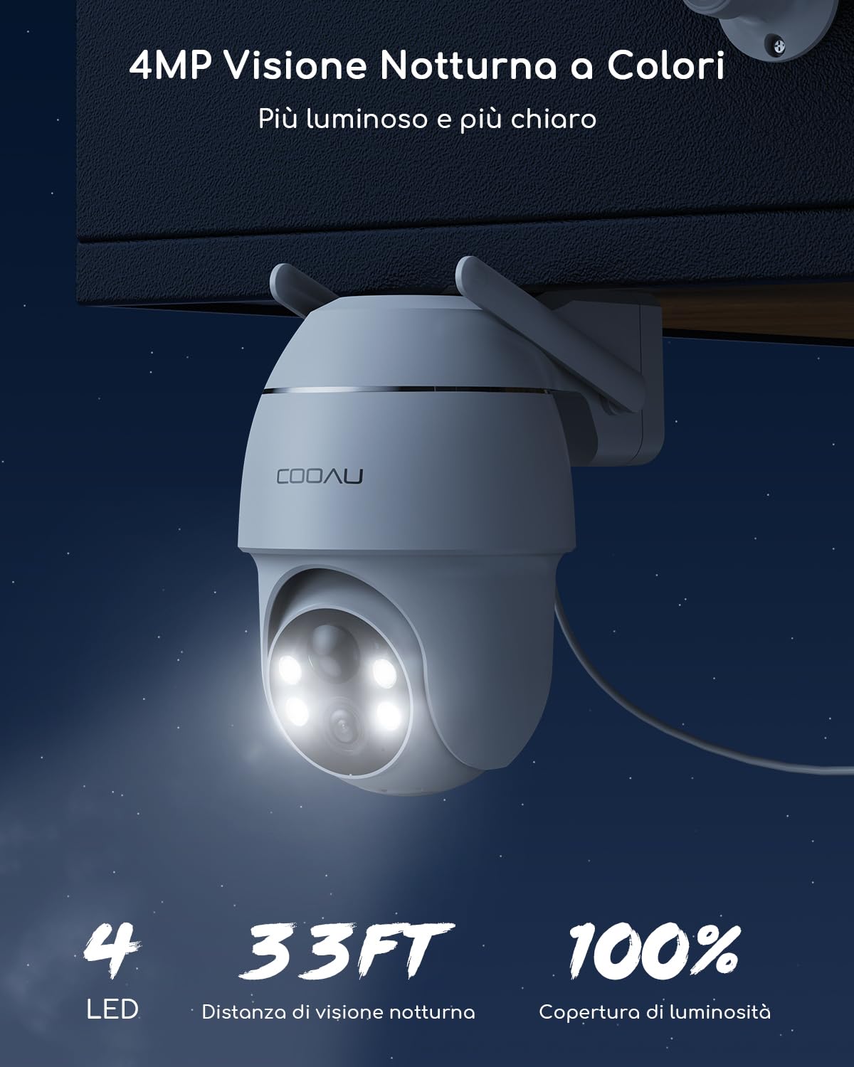 COOAU 4MP Telecamera Wi-Fi Esterno Senza Fili,Kit 4 Cam e Oannello Solare,Sistema di Sicurezza Domestica,360°,Visione Notturna a Colori,Rilevamento di Movimento,Nessun Canone Mensile,IP66,64GB Card