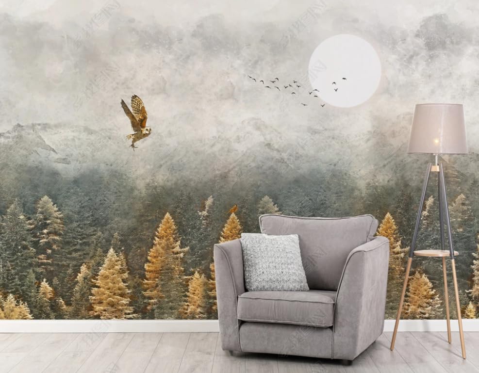Papier peint intissé forêt brumeuse pour masquer un mur terne
