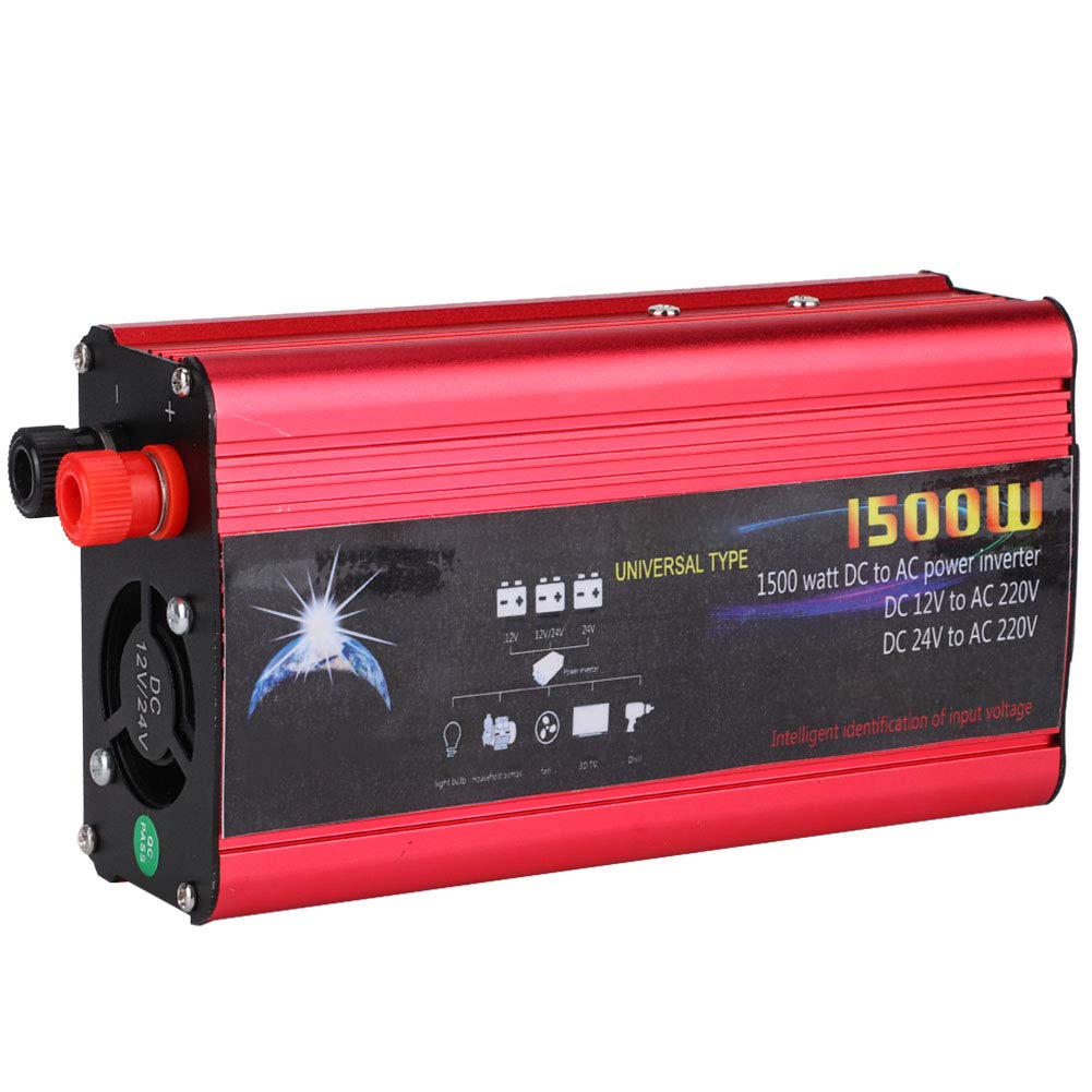Qiilu Inversor de Corriente 1500W para Coche, Transformador De 12v A 220v Convertidor Onda Pura sinusoidal con Puertos USB De 3,1