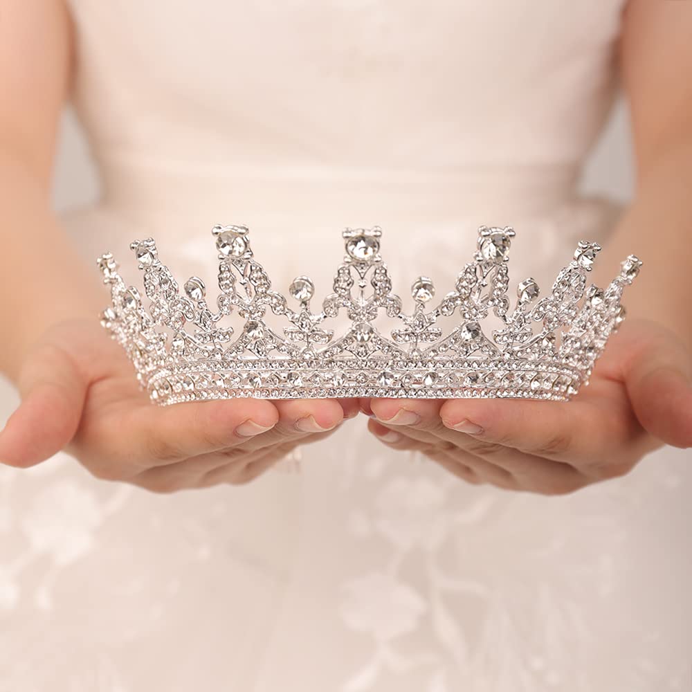 JWICOS Srebrna tiara i korona dla kobiet, dla panny młodej, kryształ górski, ślubne akcesoria do włosów dla panny młodej i druhny