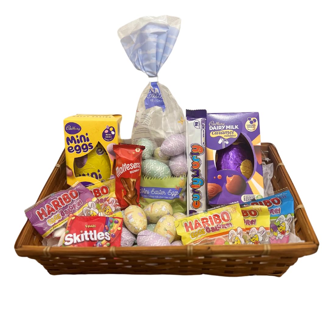Easter Eggs Gift Basket - Includes Caramel Egg Mini Egg, 12 Piece Hollow Eggs & Malteasers Bunny - Easter Egg Hunt Hamper for Kids & Adults