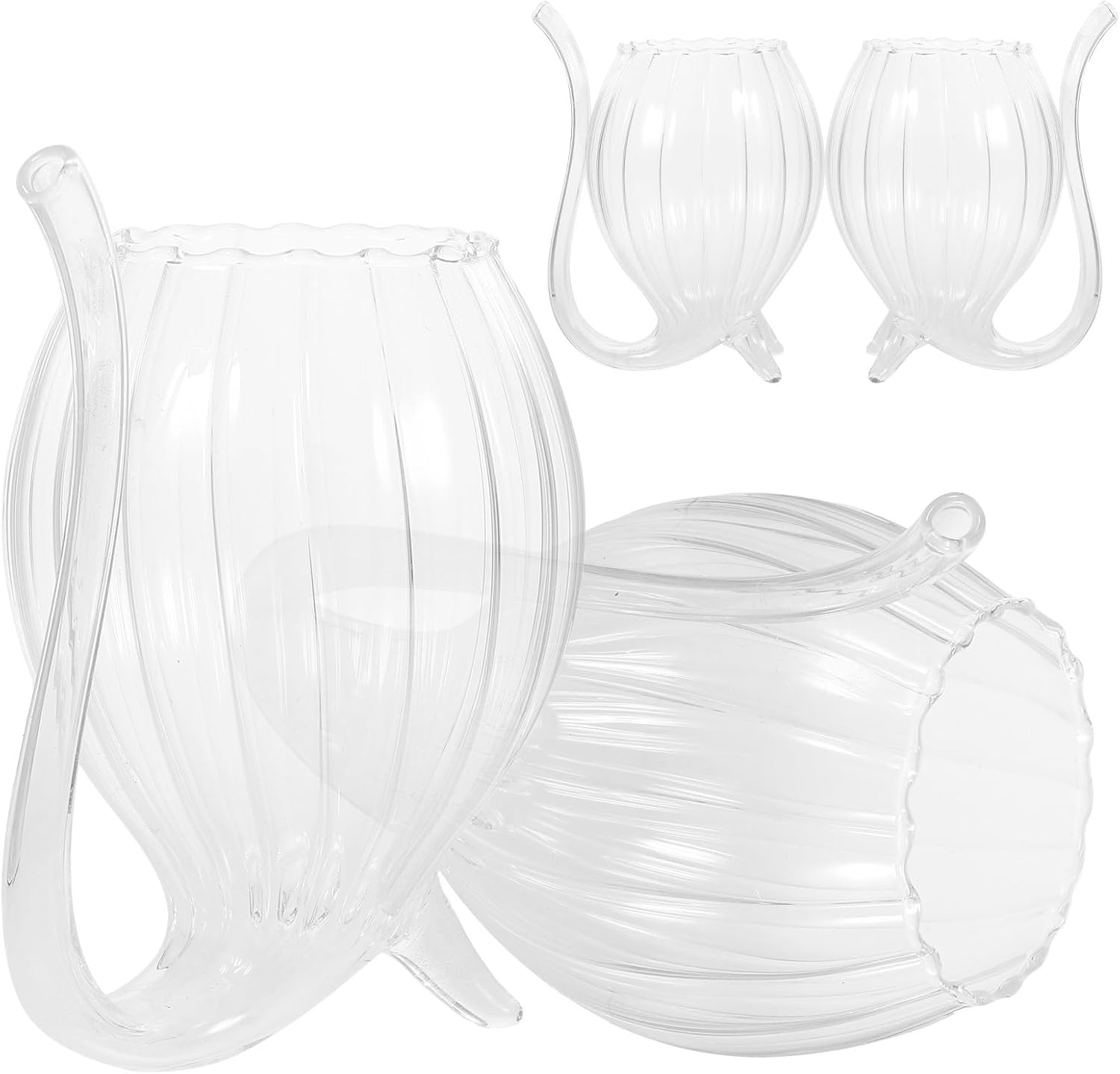 Angoily 4 Pcs Heat-resistant Glass Wine Cups with Curved Spout, 300ml Striped Juice and Cocktail Drinkware for Home Entertaining and Holiday Parties