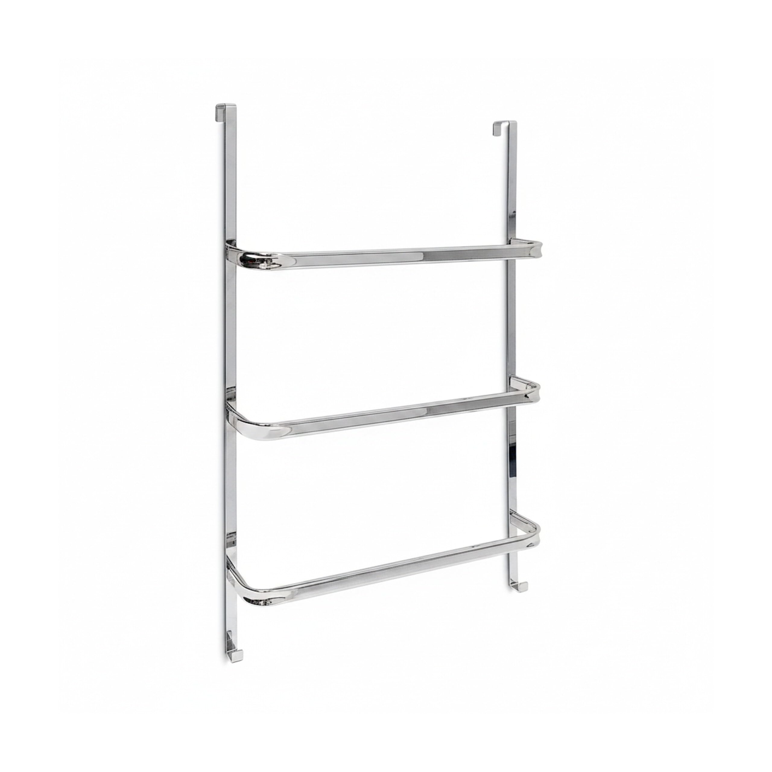 Relaxdays Toallero Puerta, 3 Barras, 85x54x11,5 cm, Colgador Toallas, sin Taladrar, 2 Ganchos, Baño y Cocina, Plateado